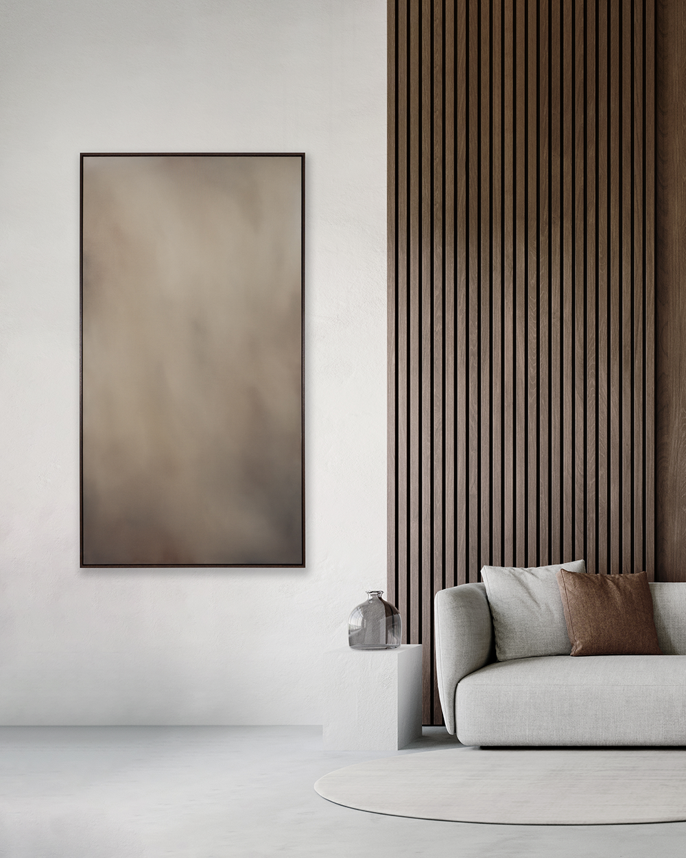Michelle Wilkin | Above and Beyond | Acrylic on raw natural canvas with matt varnish, framed in walnut stained Italian Fir | Shift into Neutral Exhibition | Turua Gallery
