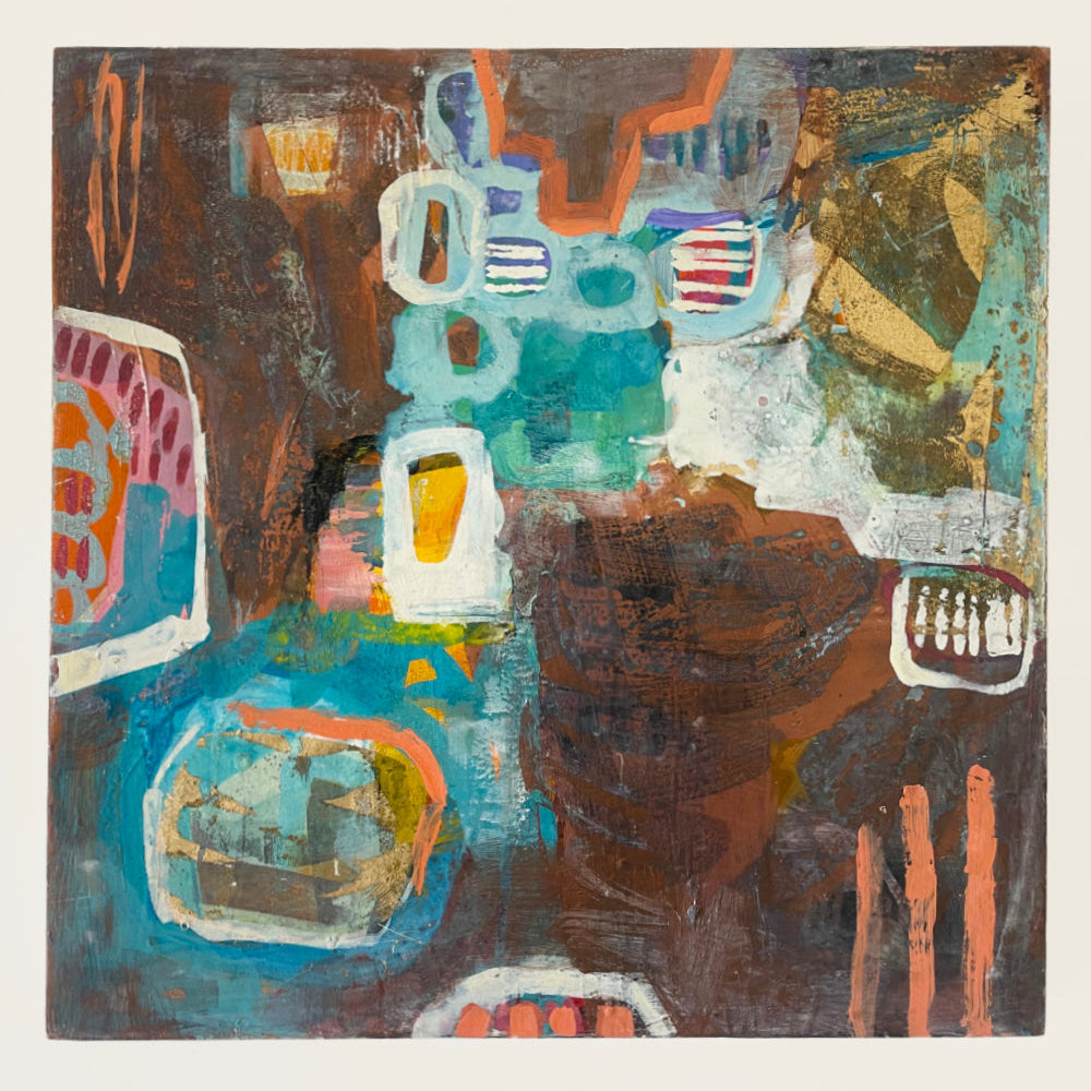 Mixed Media on Board, Aqua Abstraction 1, Jody Hope Gibbons painting