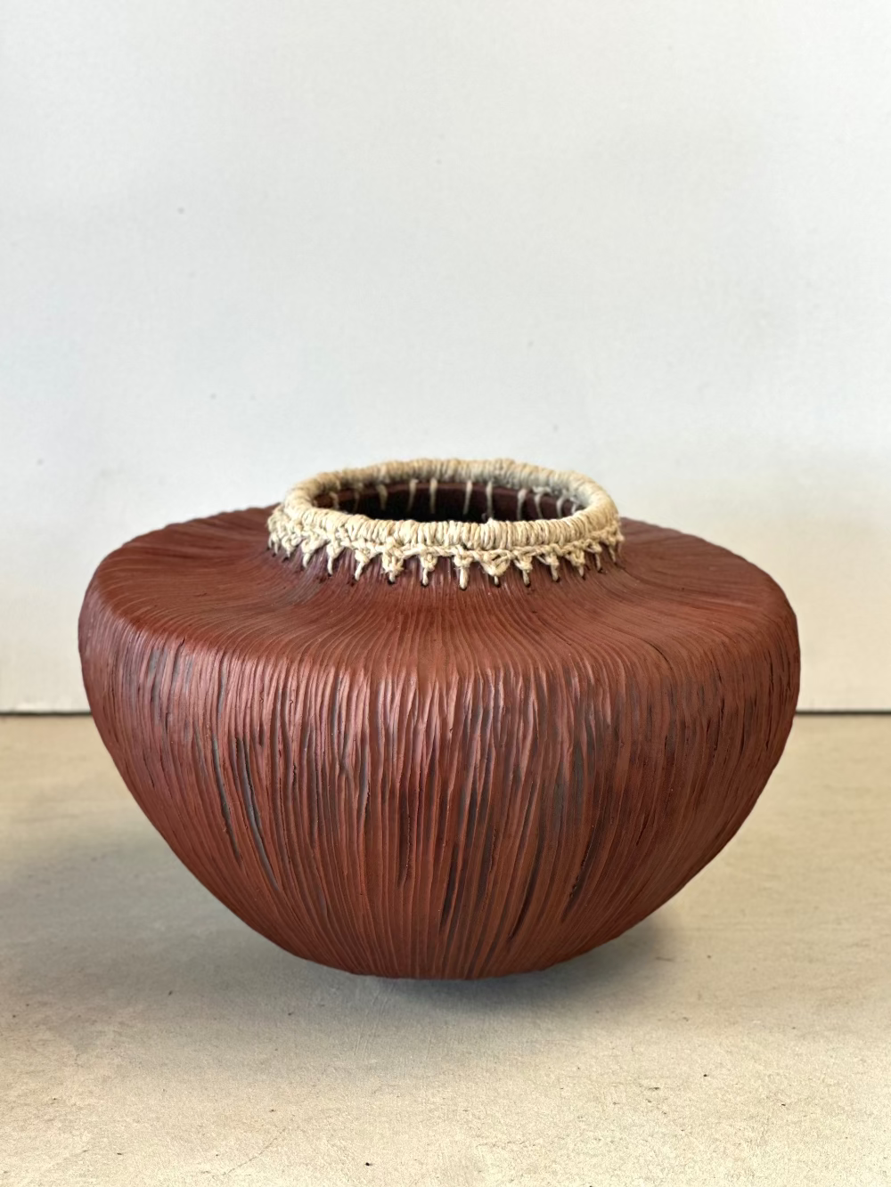 Earth Series 1, Michelle Huizinga, Ceramic vessel with woven hemp