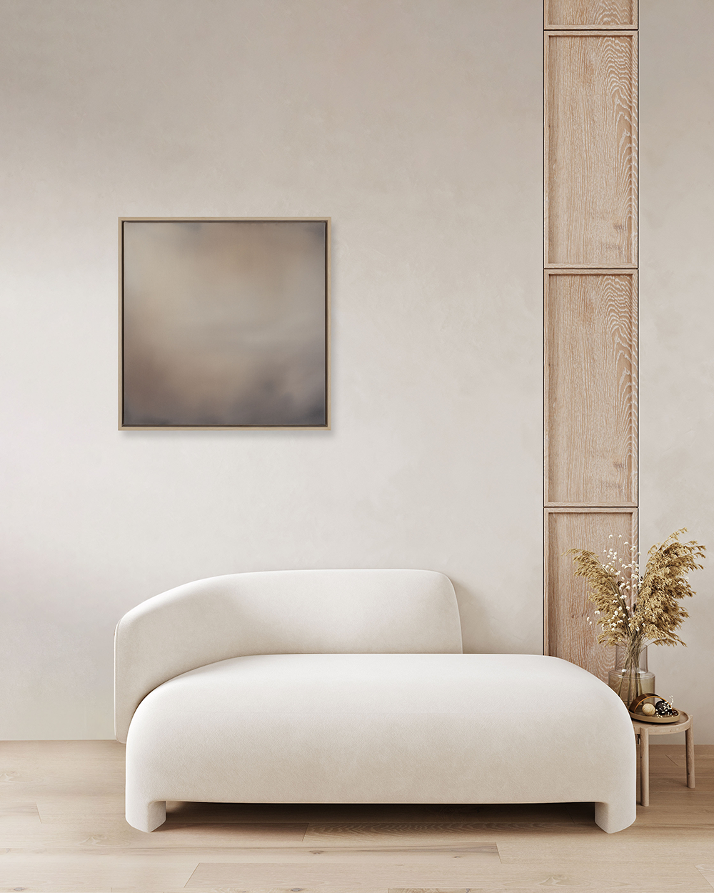 Michelle Wilkin | Milk and Honey | Acrylic on raw natural canvas with matt varnish, framed in white oak | Painting | Shift into Neutral Exhibition | Turua Gallery
