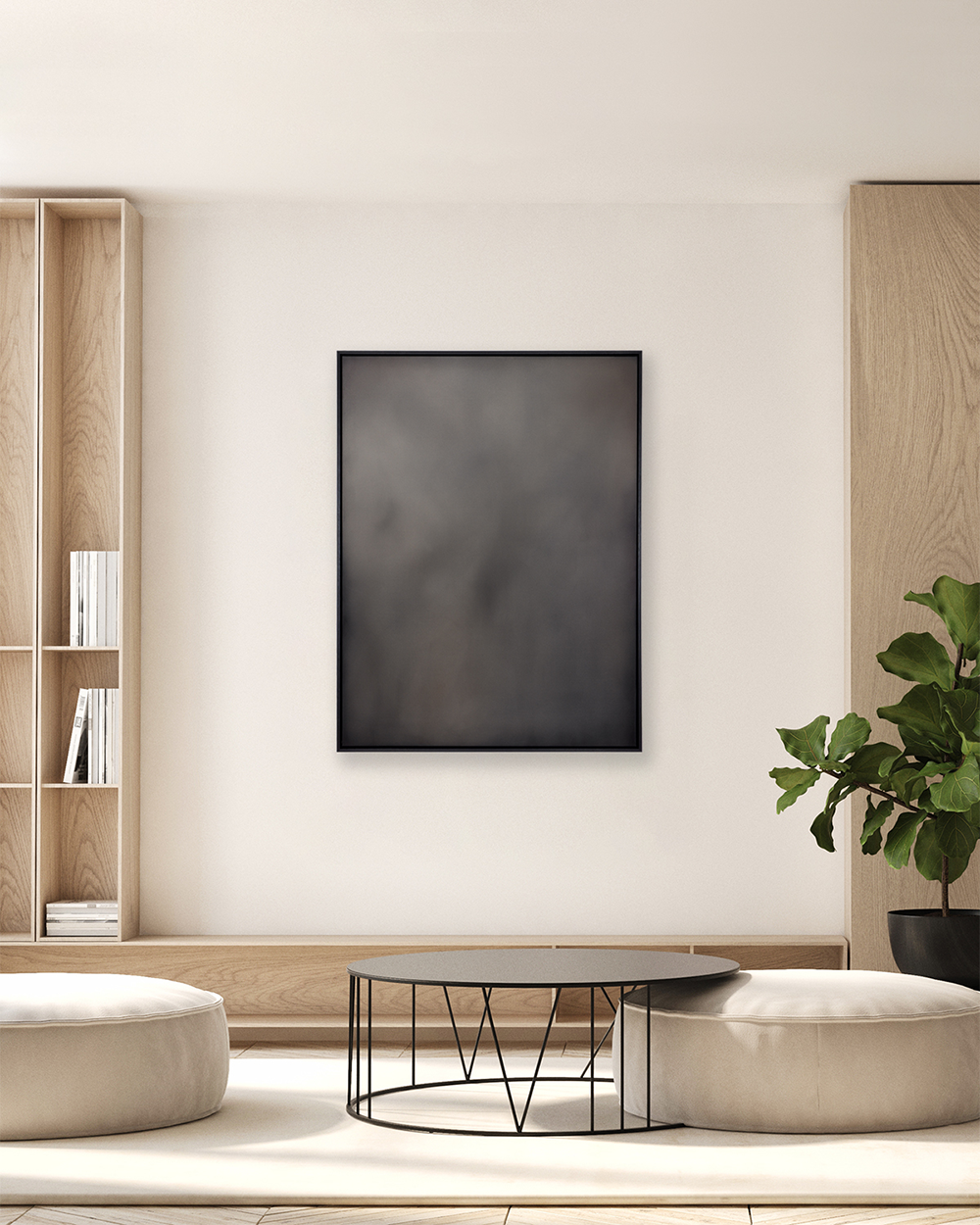 Michelle Wilkin | Smoke and Mirrors | Acrylic on raw natural canvas with matt varnish, framed in black stained Italian Fir | Shift into Neutral Exhibition | Painting 
 Turua Gallery