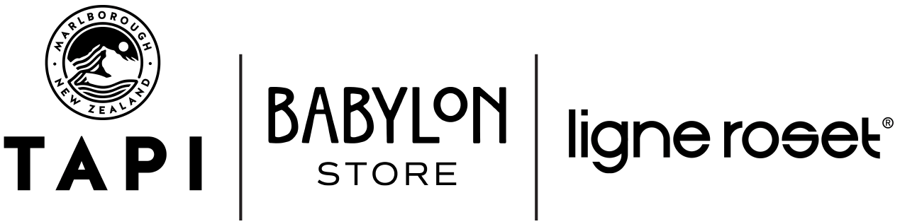 Sponsors of the event: Logos of TAPI, Babylon Store, and Ligne Roset on a white background. 