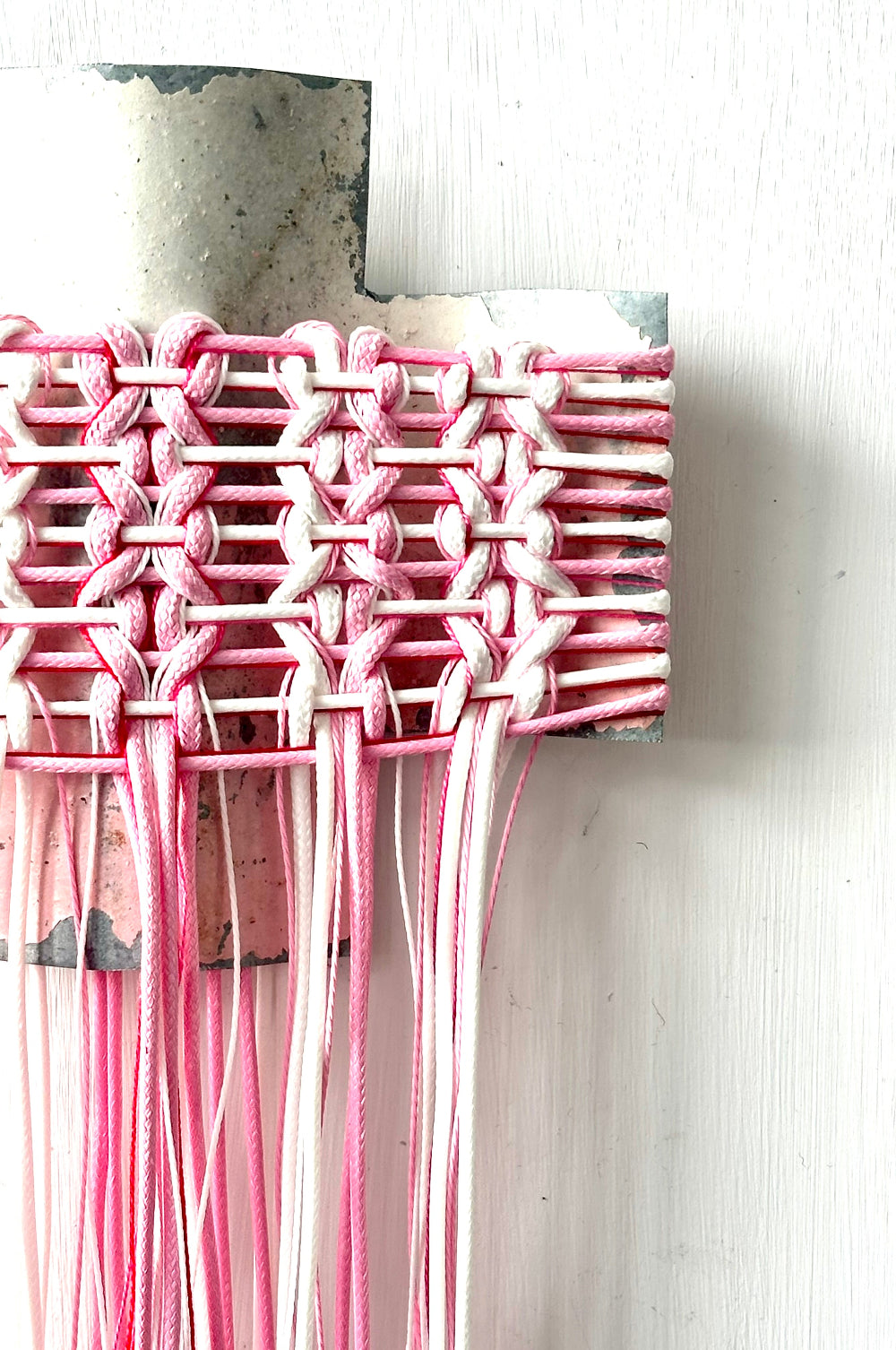 Tickled Pink Cloak, Gilly Sheffield, rescued corrugated iron cross with thread
