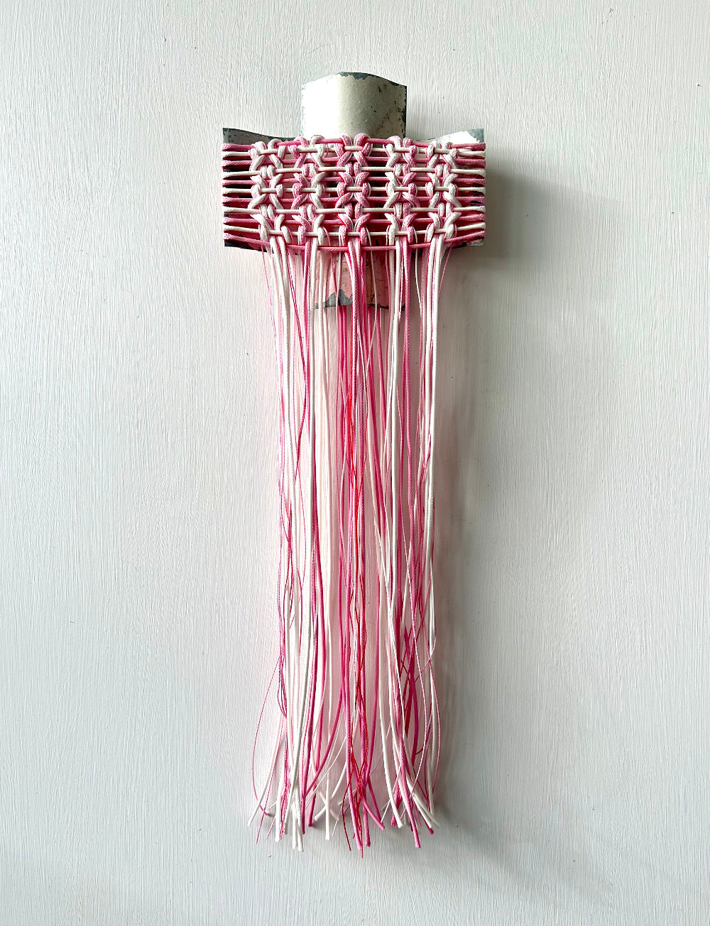 Tickled Pink Cloak, Gilly Sheffield, rescued corrugated iron cross with thread