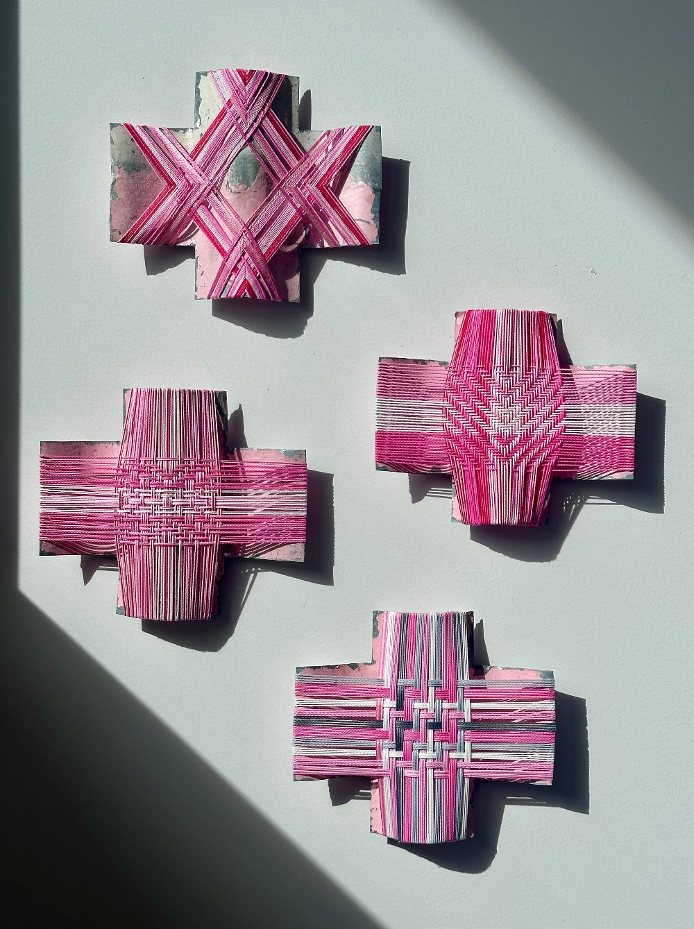 Tickled Pink Group, Gilly Sheffield, rescued corrugated iron cross with thread
