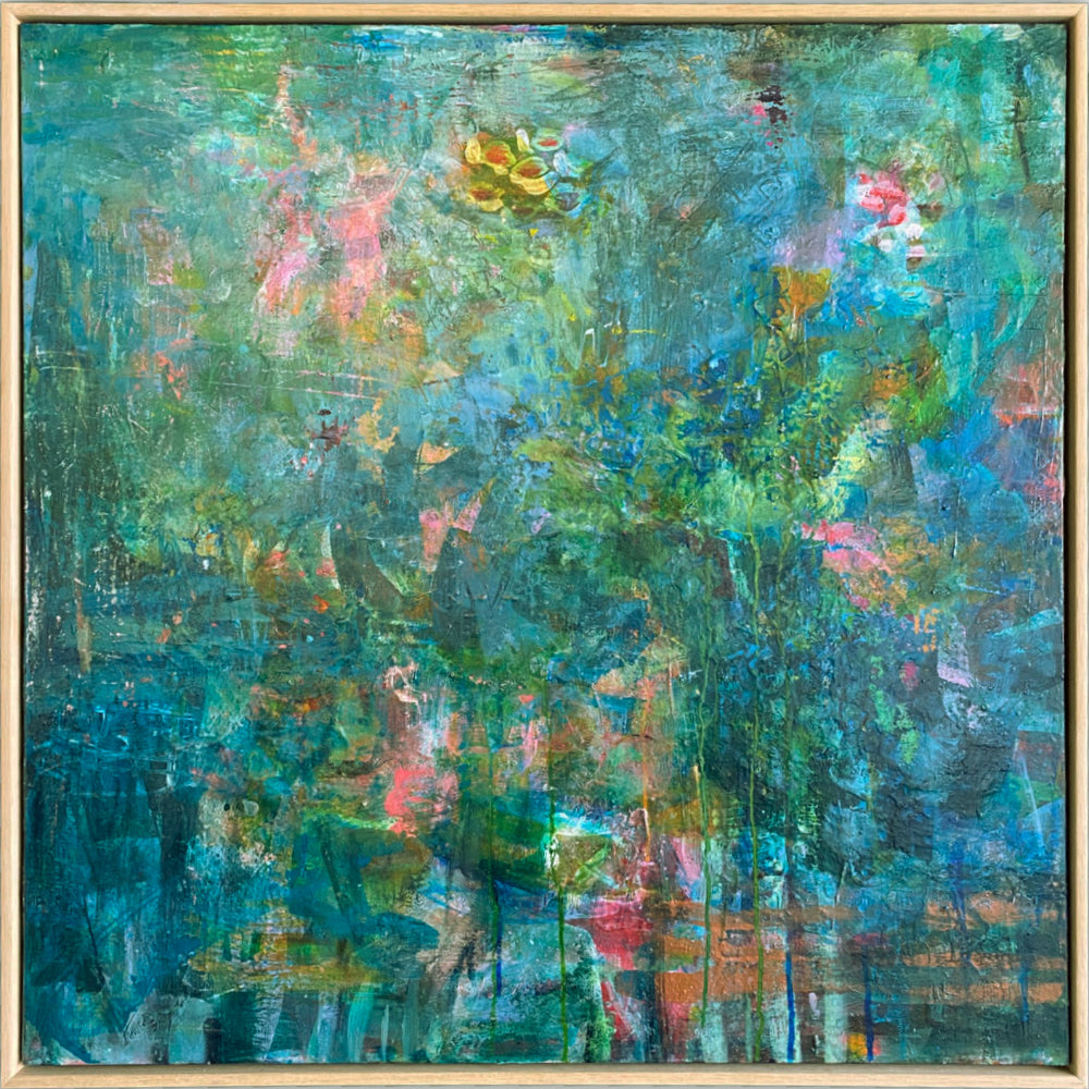 Tropical Touch, Jody Hope Gibbons, mixed media painting on canvas framed in oak