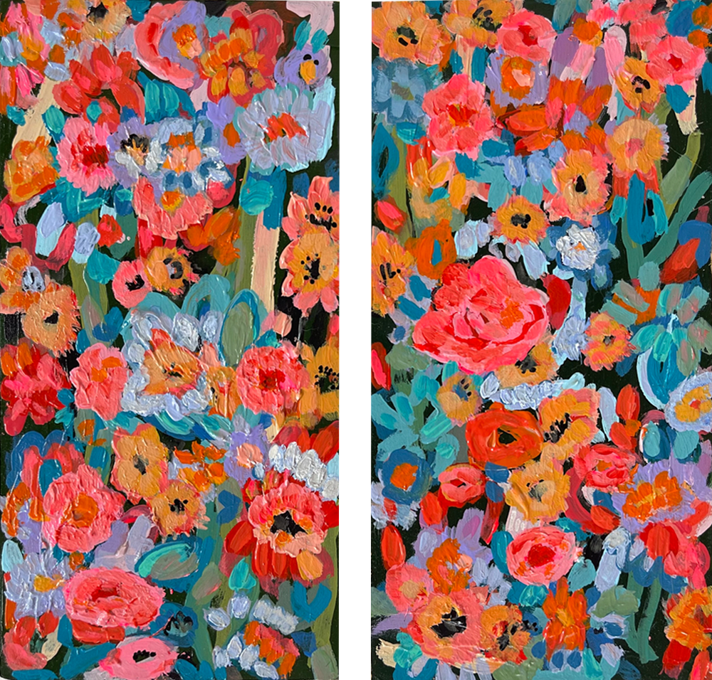 Carrie Broomhall Wildflowers Dyptich mixed media on board 