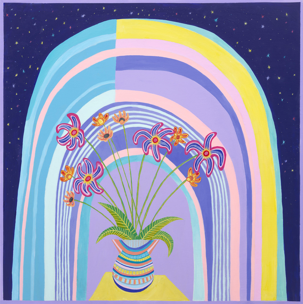 Let's watch time go by under the archway Sam Leitch floral painting Hip Hip Hooray Exhibition