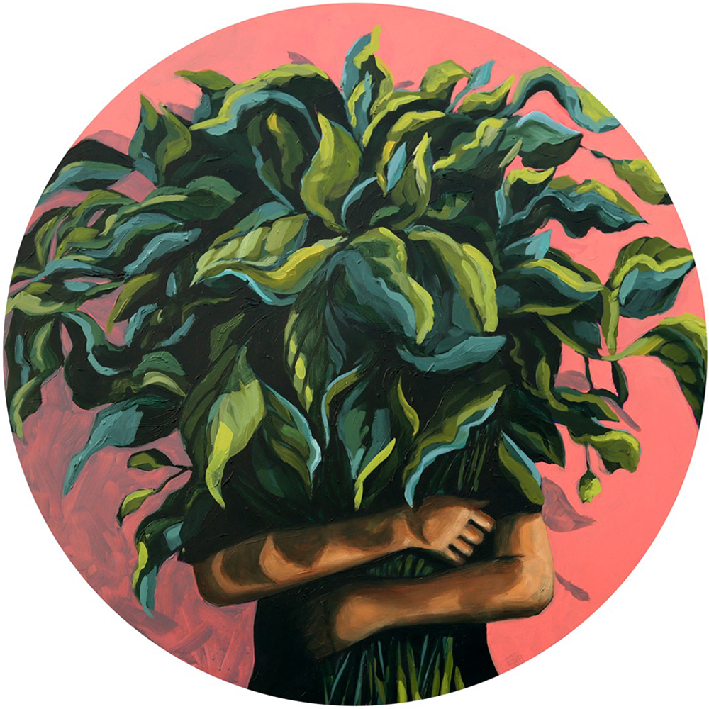 Fern painting on round board by Abbey Merson