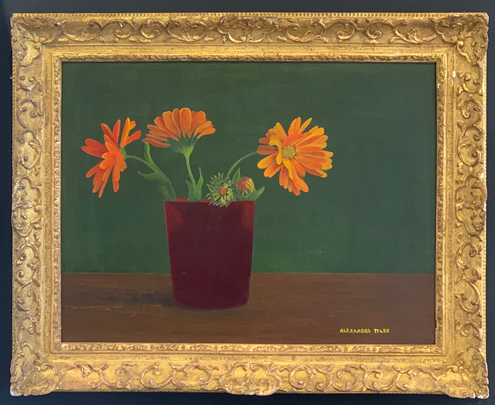 Calendula original painting in vintage gold frame by Alexandra Tylee