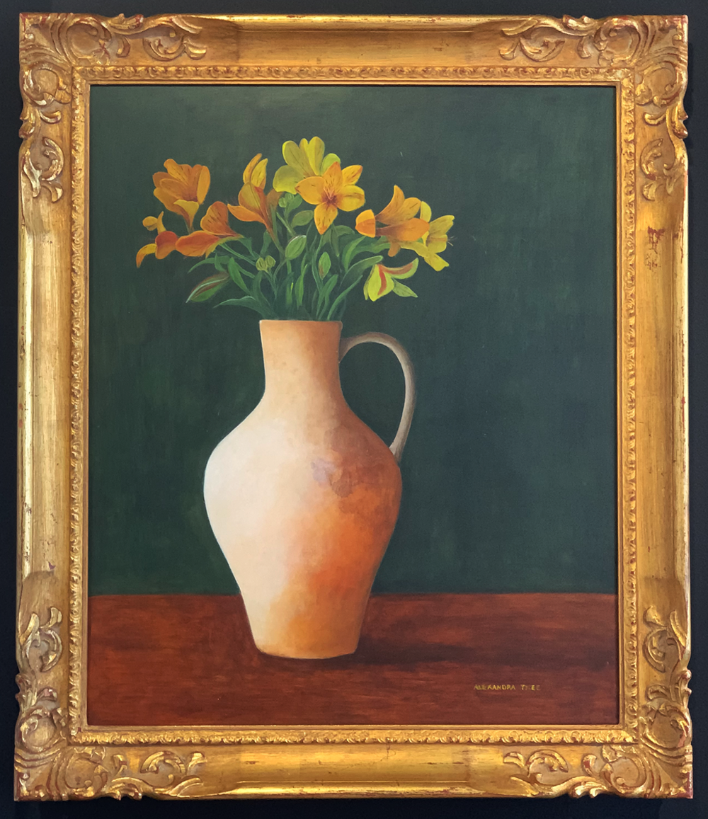 Peruvian Lily Original painting in vintage gold frame Alexandra Tylee