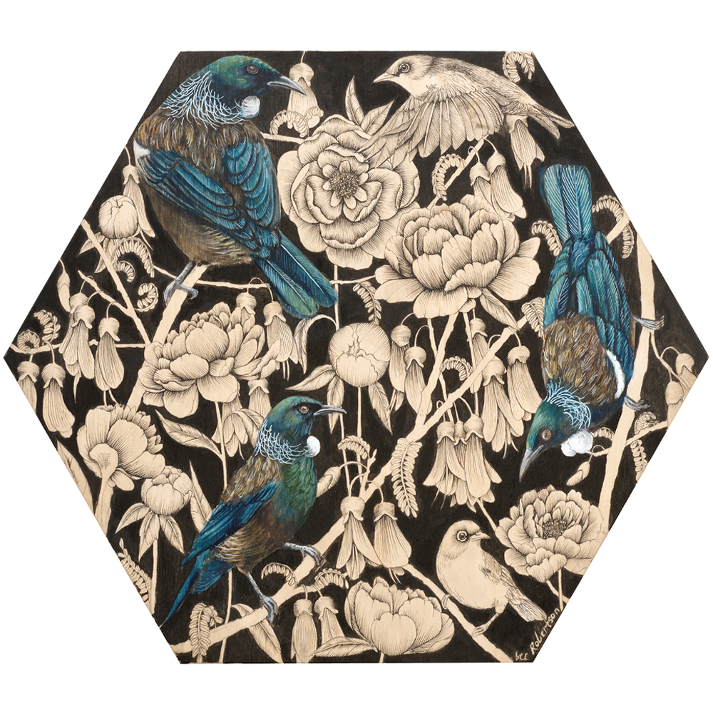 Forte Bec Robertson Watercolour, ink on wood Shift Into Neutral exhibition