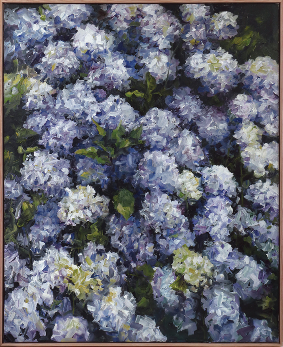 Dusk hydrangeas oil painting Dean Wallace