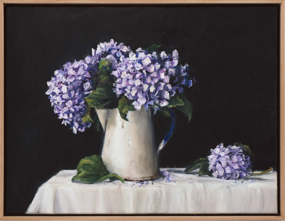 Florets hydrangeas in a jug oil painting Dean Wallace