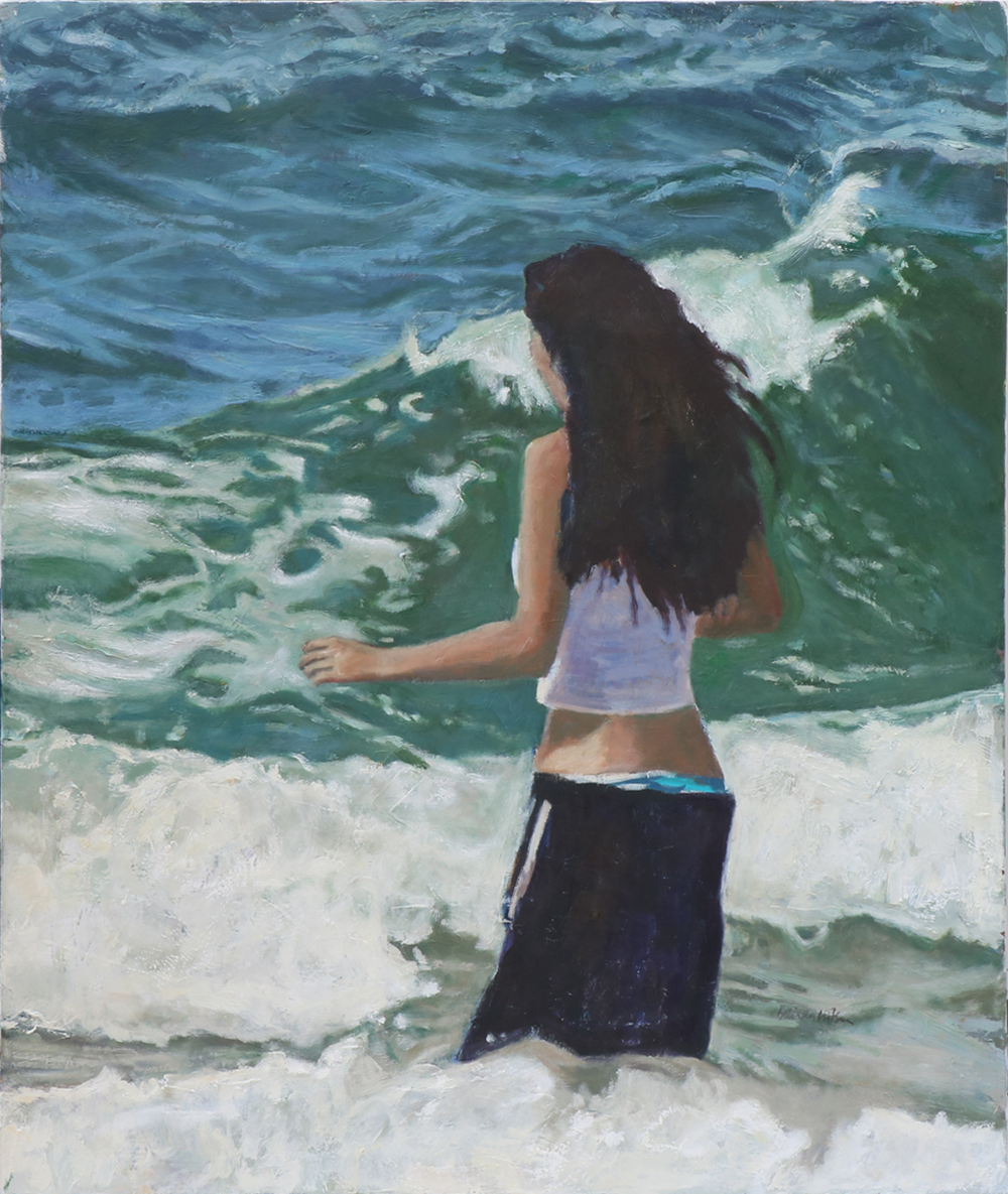 Ashley in the Waves, Coromandel Belinda Wilson Oil painting