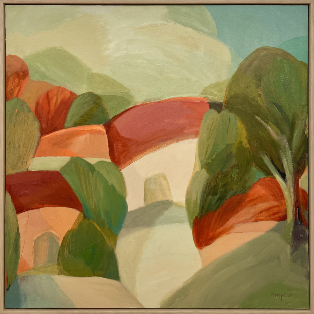 Hidden Village original painting acrylic on Linen Where I've Been Exhibition by Georgina Hoby Scutt