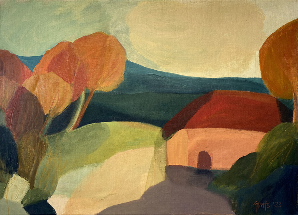 Landscape Study Terracotta original arcylic painting on linen by Georgina Hoby Scutt