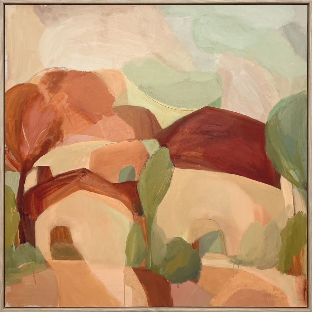 Red Rooftops original painting acrylic on linen by Georgina Hoby Scutt for Where I've Been Exhibition