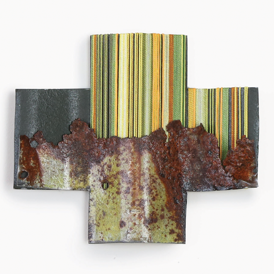 It's A Fine Line #2 Corrugated Iron and weaving sculpture Gilly Sheffield