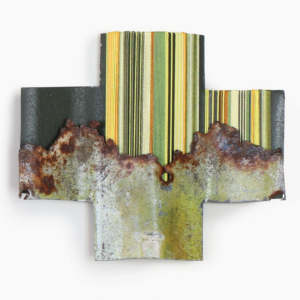 It's A Fine Line #3 Corrugated Iron and weaving sculpture Gilly Sheffield