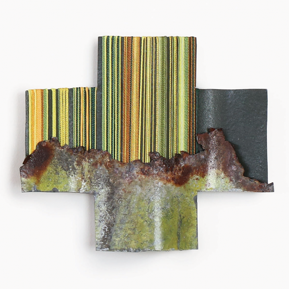 It's A Fine Line #4 Corrugated Iron and weaving sculpture Gilly Sheffield