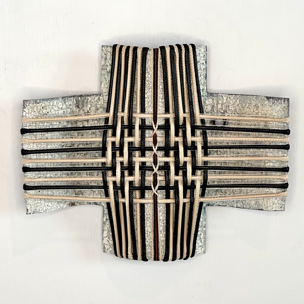 Aotearoa - Connections Corrugated iron woven sculpture Gilly Sheffield Shift into Neutral exhibition