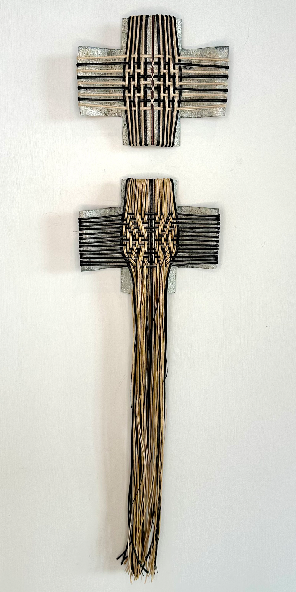 Aotearoa Heritage River 3 Corrugated iron woven wall sculpture Gilly Sheffield Shift into Neutral exhibition Group image