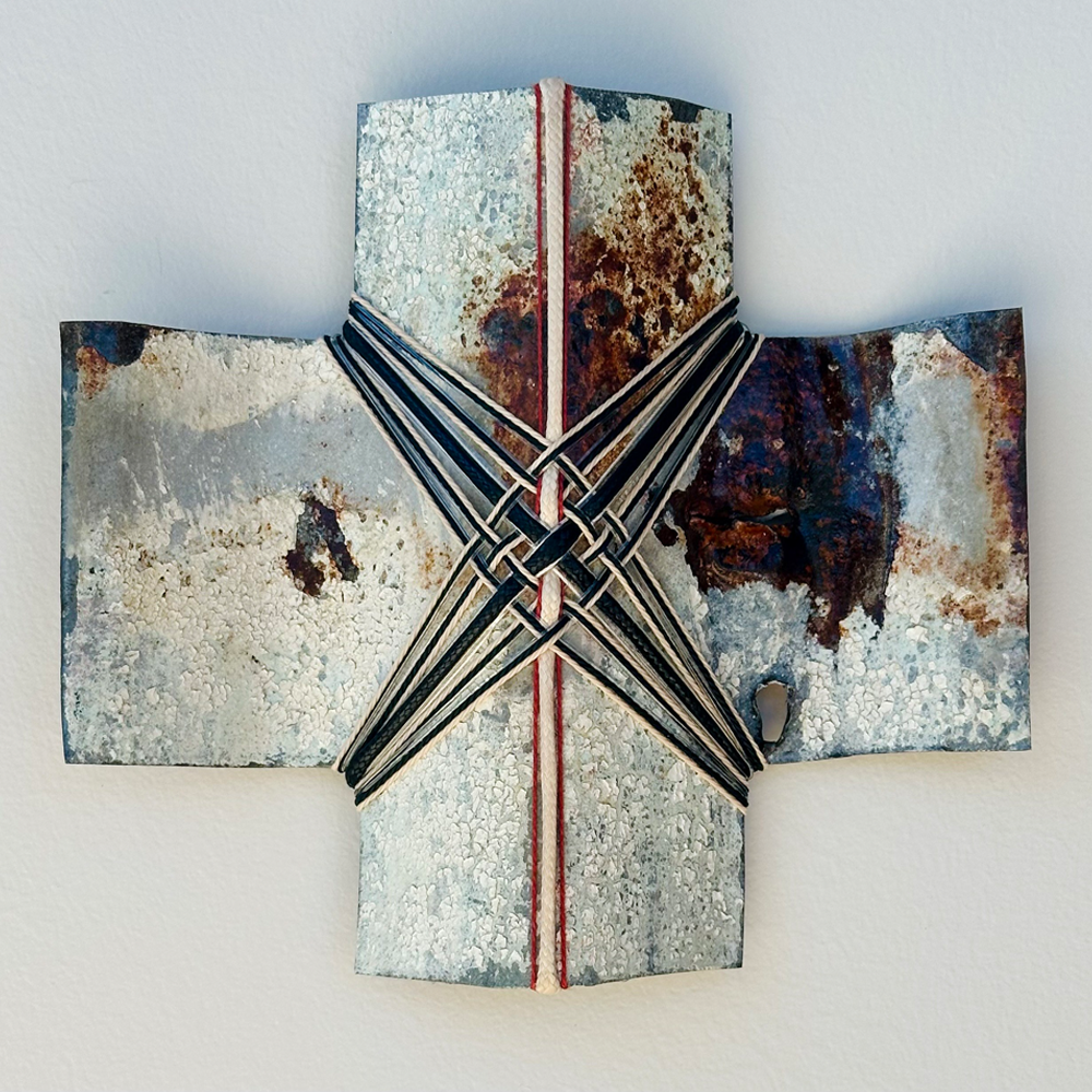 Aotearoa - The Way Home Corrugated iron woven sculpture Gilly Sheffield Shift into Neutral exhibition