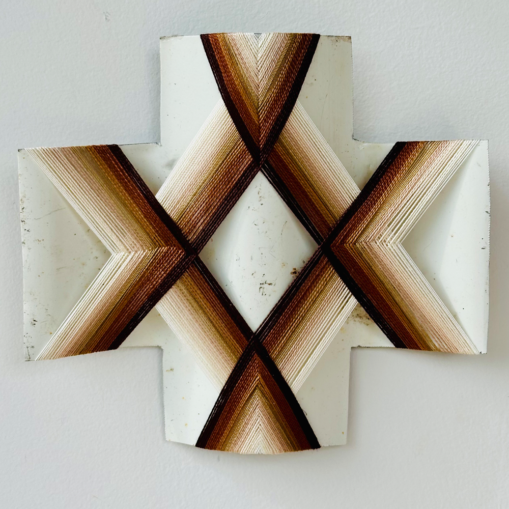 Second Chances II | Gilly Sheffield | Rescued corrugated iron from Ōtautahi Christchurch woven with mercerised thread | Shift into Neutral Exhibition | Turua Gallery