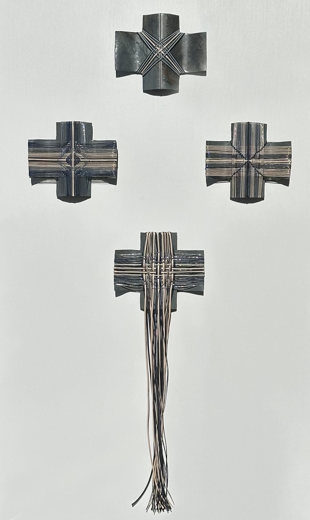 Ironsand Village - River Corrugated iron sculpture with thread Gilly Sheffield