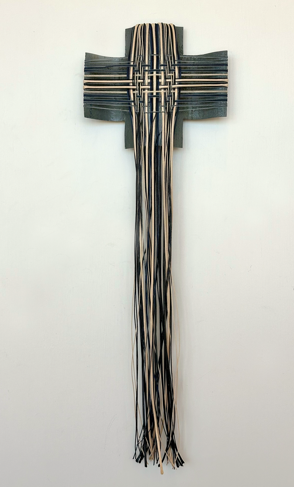 Ironsand Village - River Corrugated iron sculpture with thread Gilly Sheffield