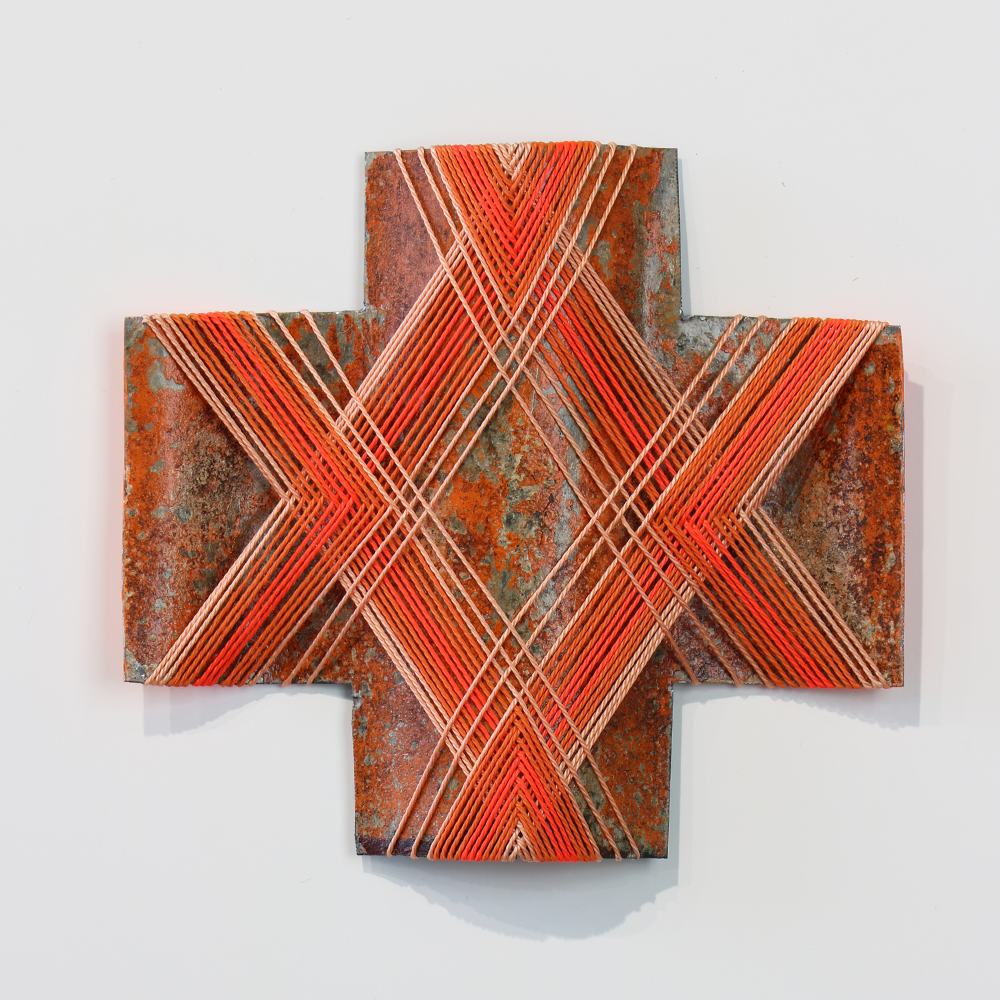 Solare Flare 3 Sculpture corrugated iron & waxed thread by Gilly Sheffield