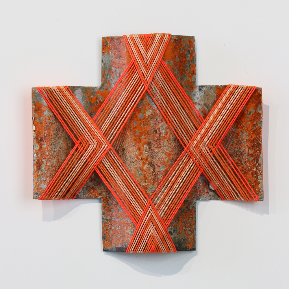 Solar Flare II Sculpture corrugated iron and thread by Gilly Sheffield