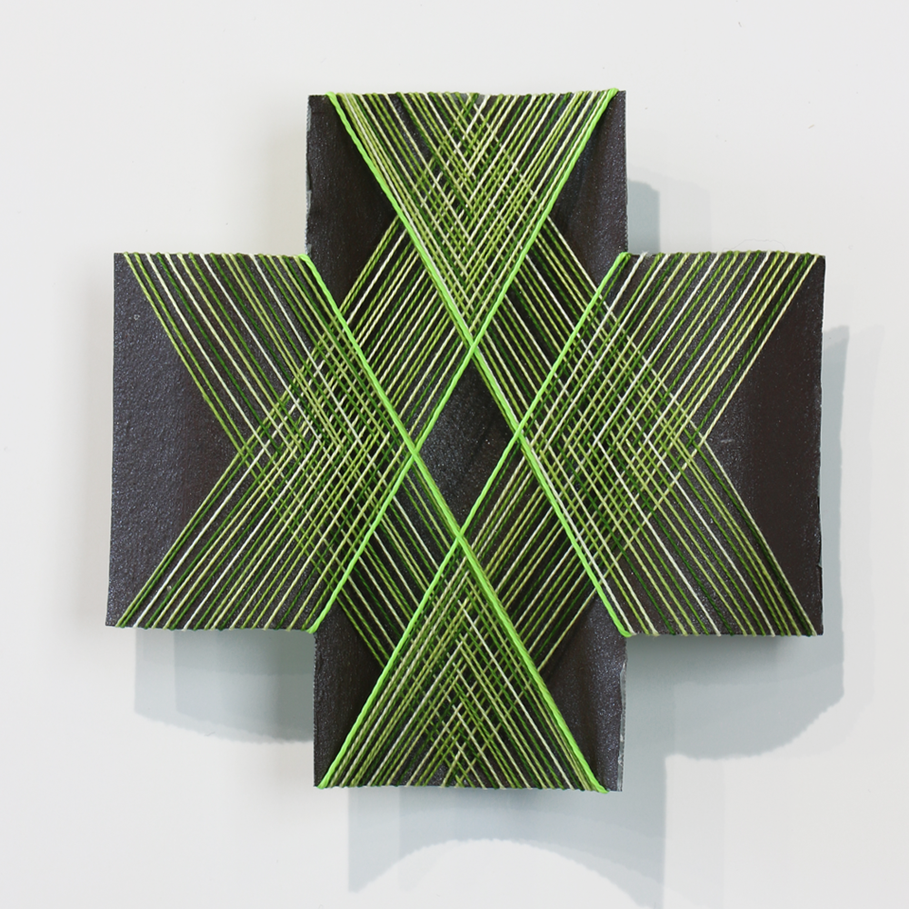 Spring 5 Sculpture corrugated iron and thread by Gilly Sheffield 