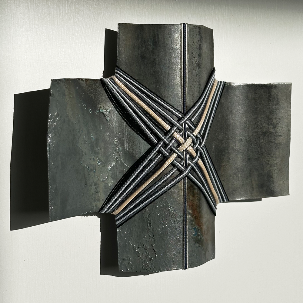 Ironsand Village - The Way Home Corrugated iron sculpture with thread Gilly Sheffield