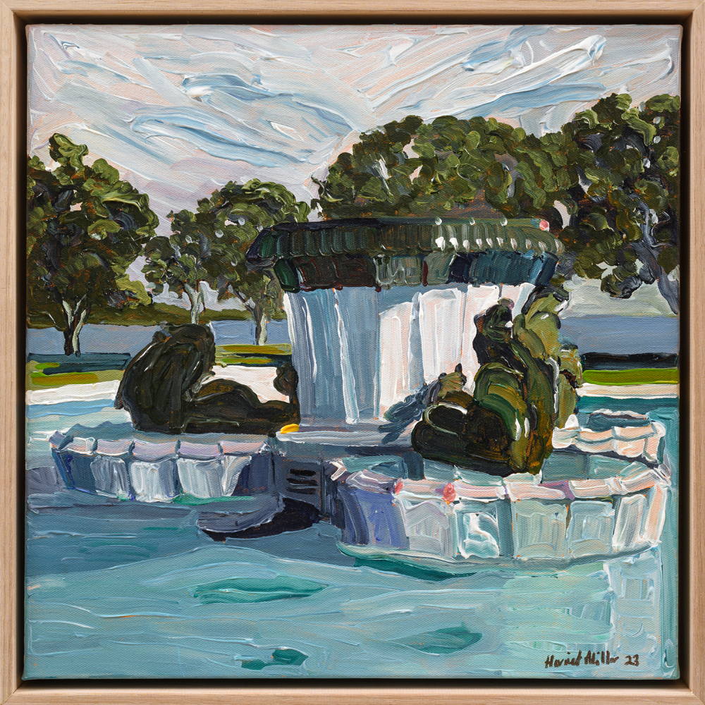 Mission Bay Fountain acrylic painting by Harriet Millar