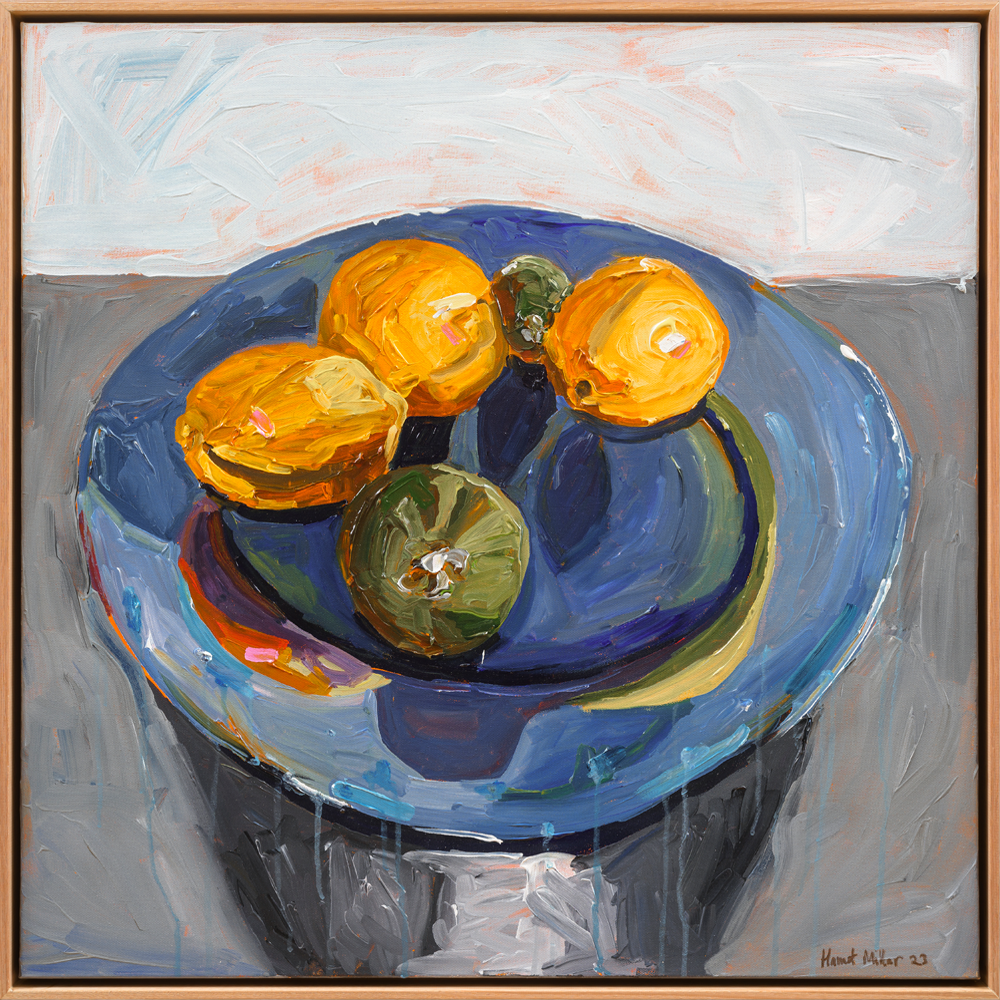 Lemons &amp; Feijoas Still Life acrylic painting by Harriet Millar