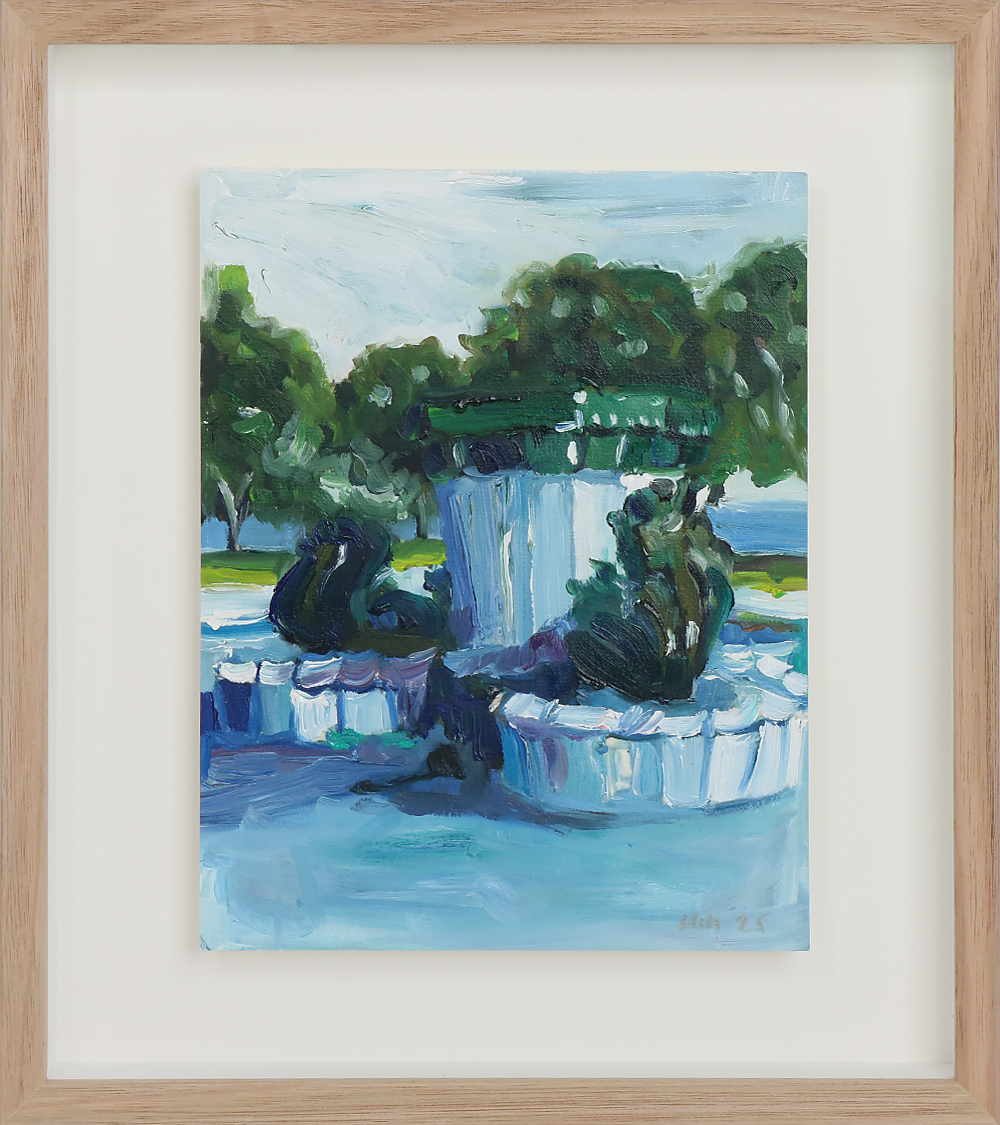 The Fountain, Mission Bay Oil study on Paper. Harriet Millar