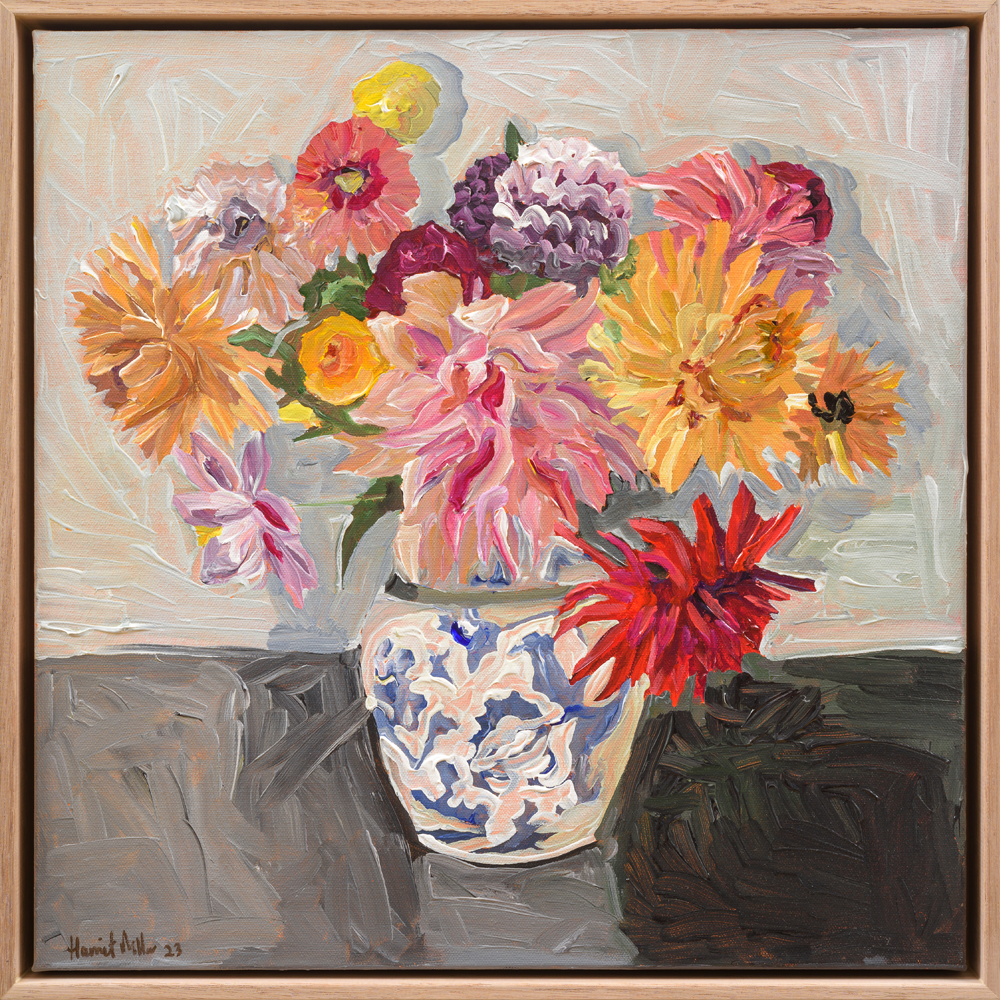 Mixed Dahlias in Vase acrylic painting by Harriet Millar