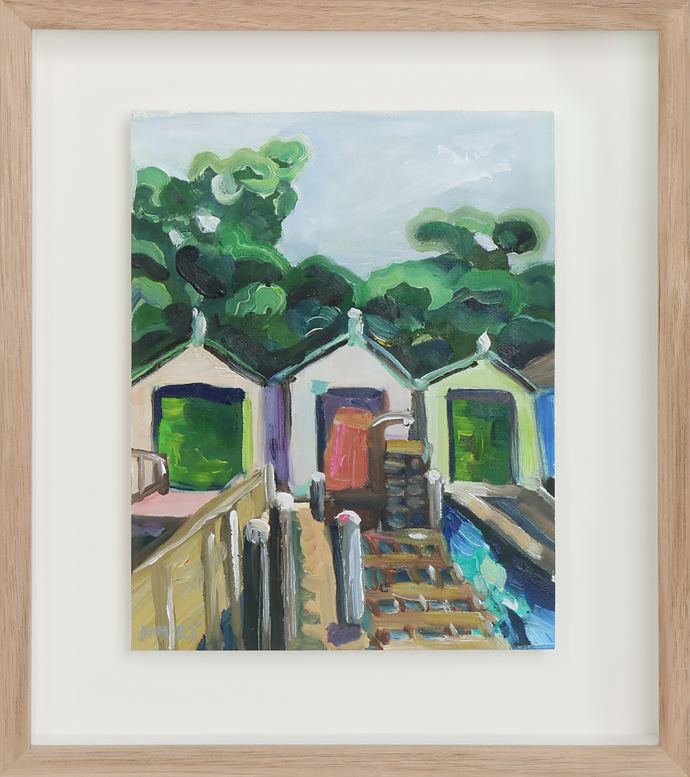 The Boatsheds, Orakei. Oil Study on Paper. Harriet Millar