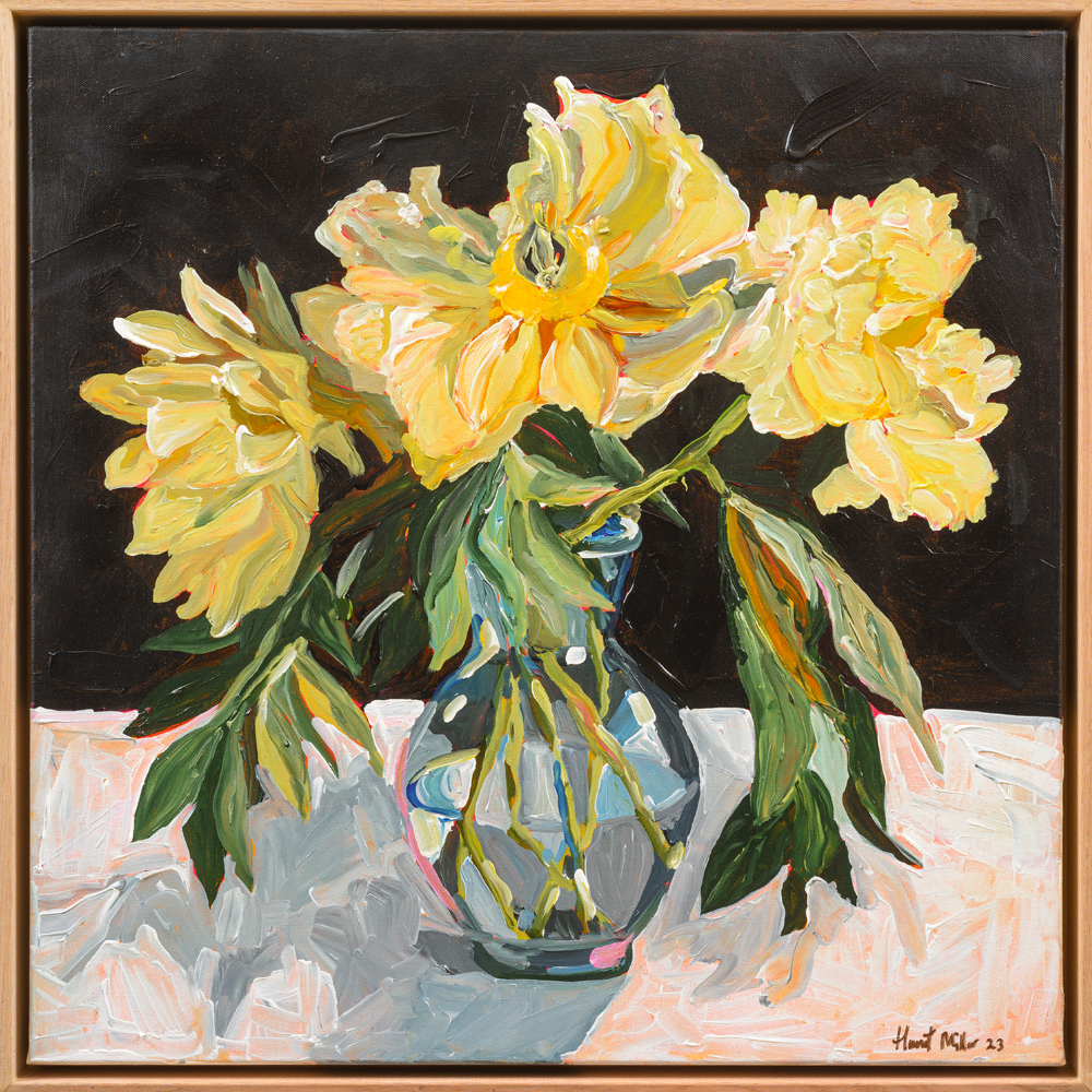 Yellow Peonies acrylic painting by Harriet Millar