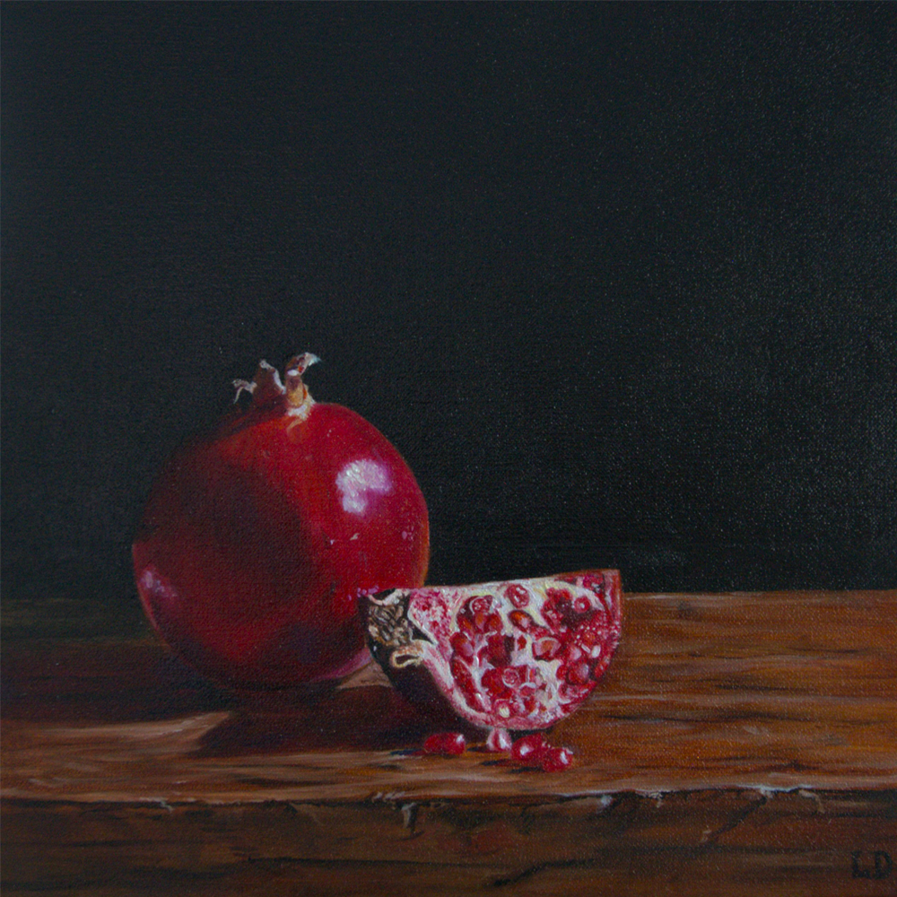 Pomegranate Still Life Oil on Linen painting Lee Dewsnap