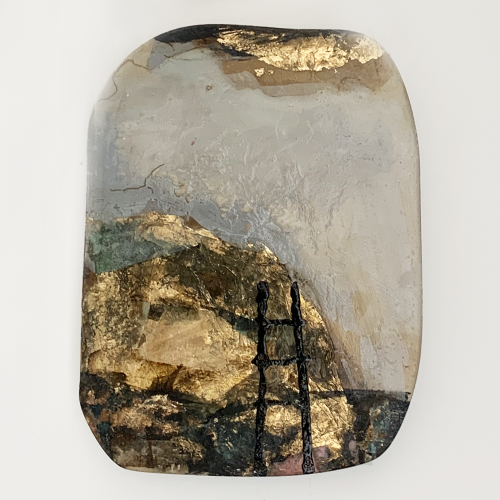 Jody Hope Gibbon, Tablet #13, Mixed media on custom wood block