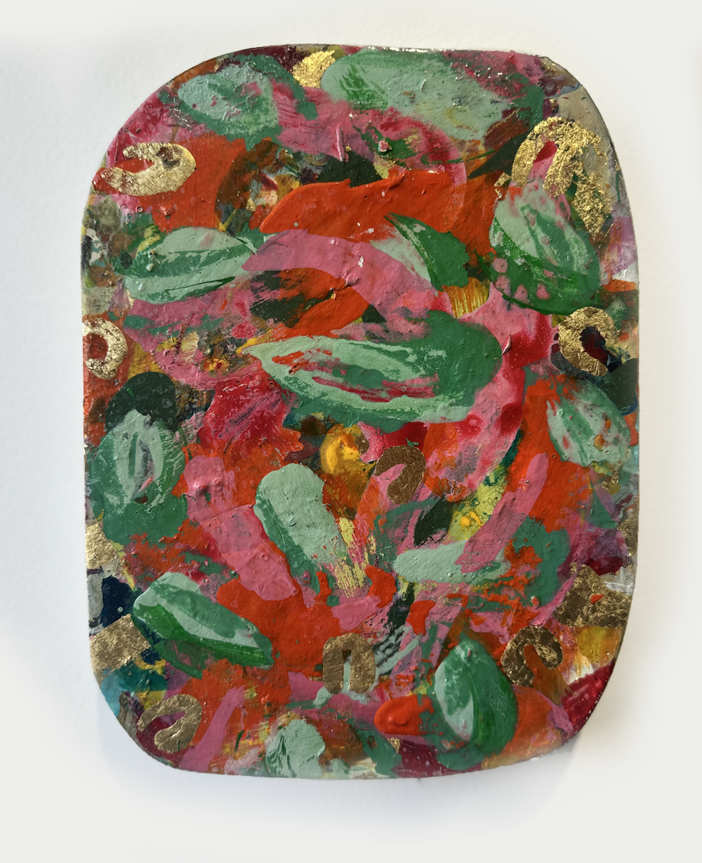 Jody Hope Gibbons, Mixed media on custom wood block, Orange Burst