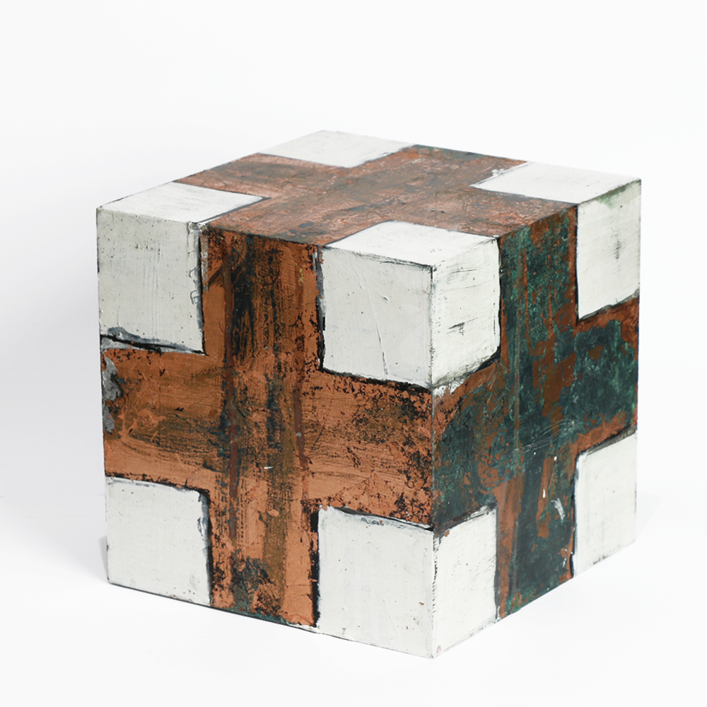Mixed Media Cross Cube on custom cube by Jody Hope Gibbons