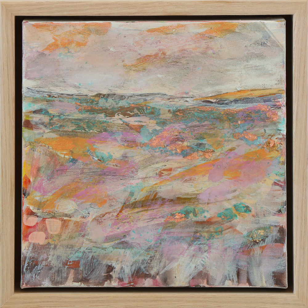 Little Haven 1 by Jody Hope Gibbons mixed media on canvas in an oak frame