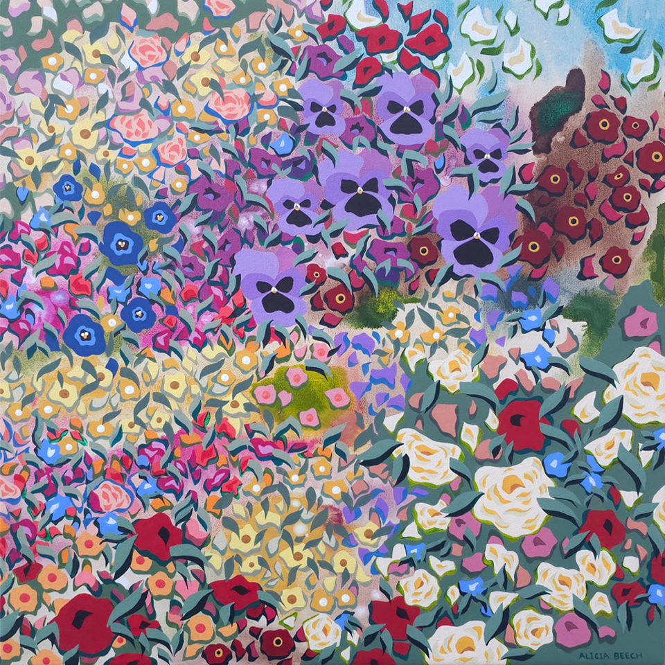 Alicia Beech | Kindred Exhibition | Cheeky Pansies | Original Painting | Turua Gallery | Floral