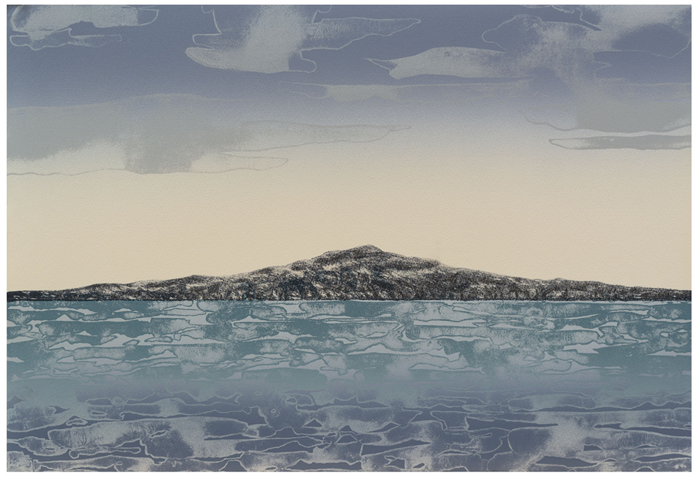 Kylie Rusk Rangitoto Lithography print Limited edition 