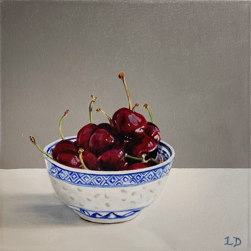 Cherries in Rice Bowl 2 | Lee Dewsnap | Original Painting | Fruit Painting | Still Life | Turua Gallery