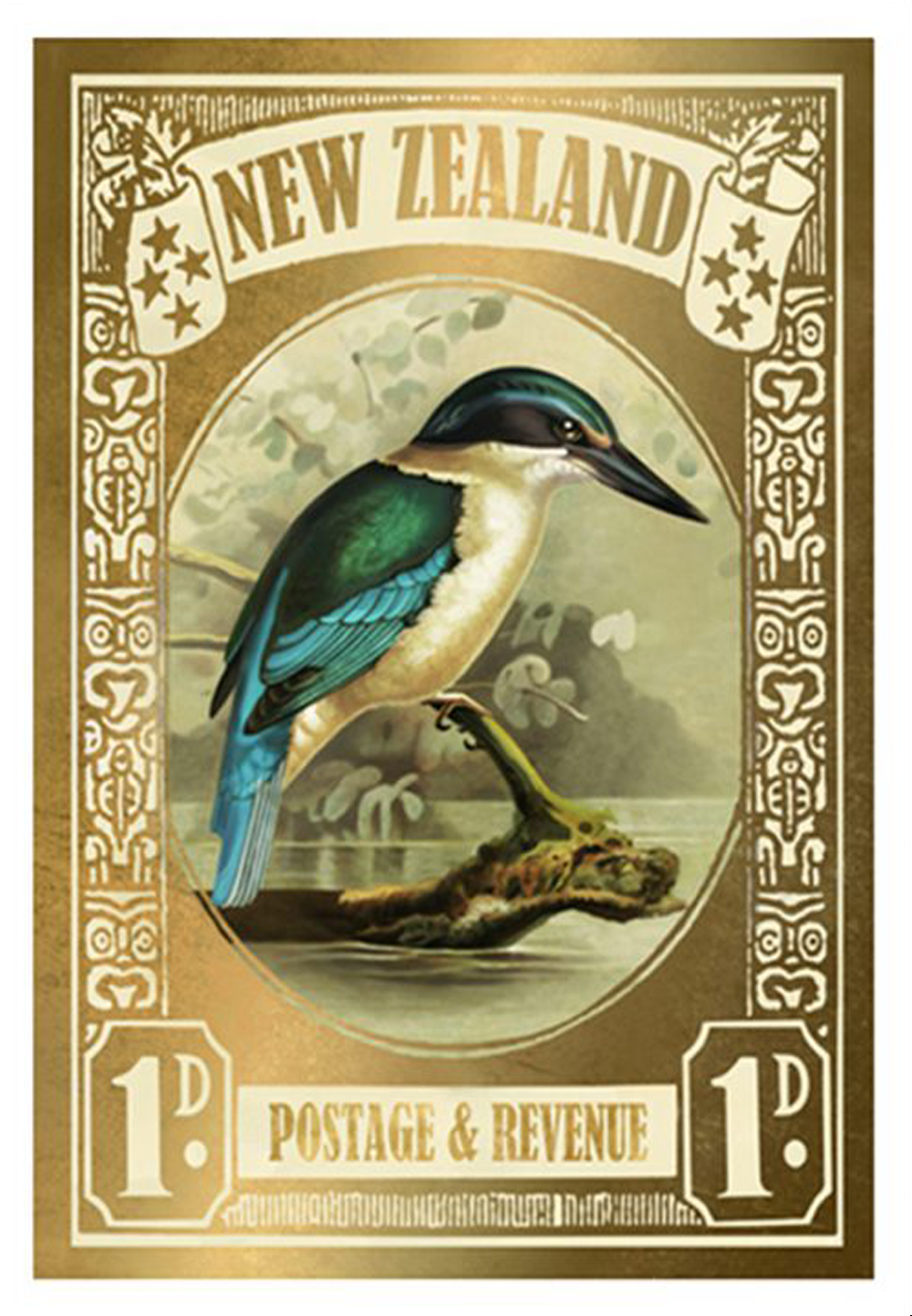 Gold Kingerfisher Stamp print - Marika Jones